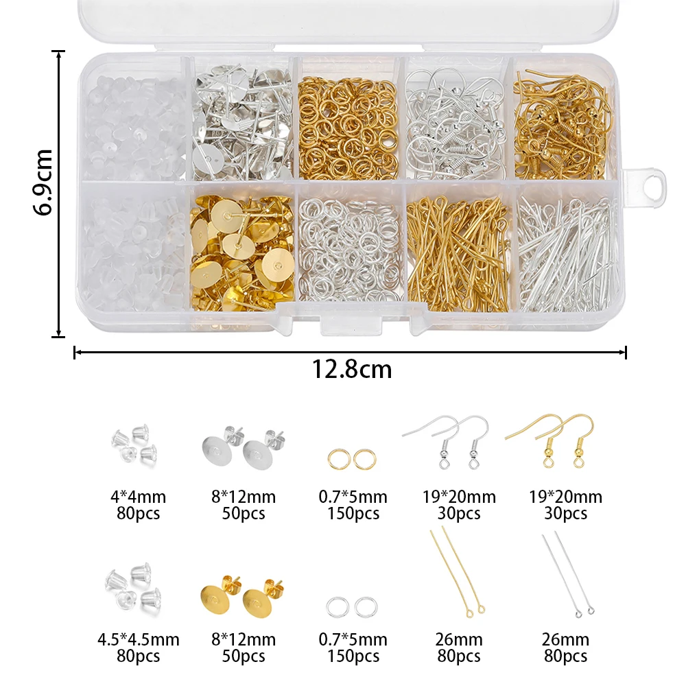 10Grids Pack DIY Jewelry Making Tools Set Alloy Ear Hook Single Loop Ear Needle 9-Shaped Needle Ear Plug Jewelry Crafting Kit