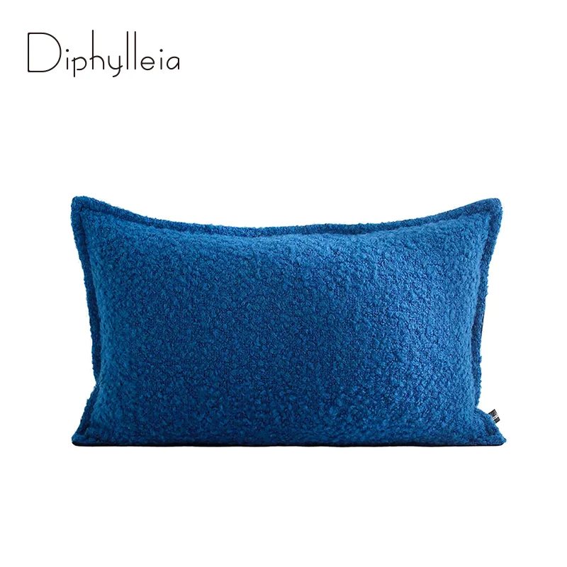 Diphylleia Scandinavian Design Pure Blue Lumbar Pillow Cover 30x50 Luxury Cotton Wool Texture Waist Cushion Case Chic Home Decor