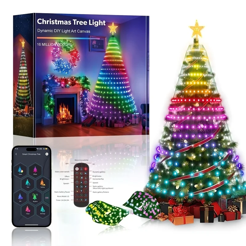 Smart Star-Shaped RGB IC Christmas Tree Light String, 400 LEDs, with Music Sync and Bluetooth App Control—Perfect for Christmas