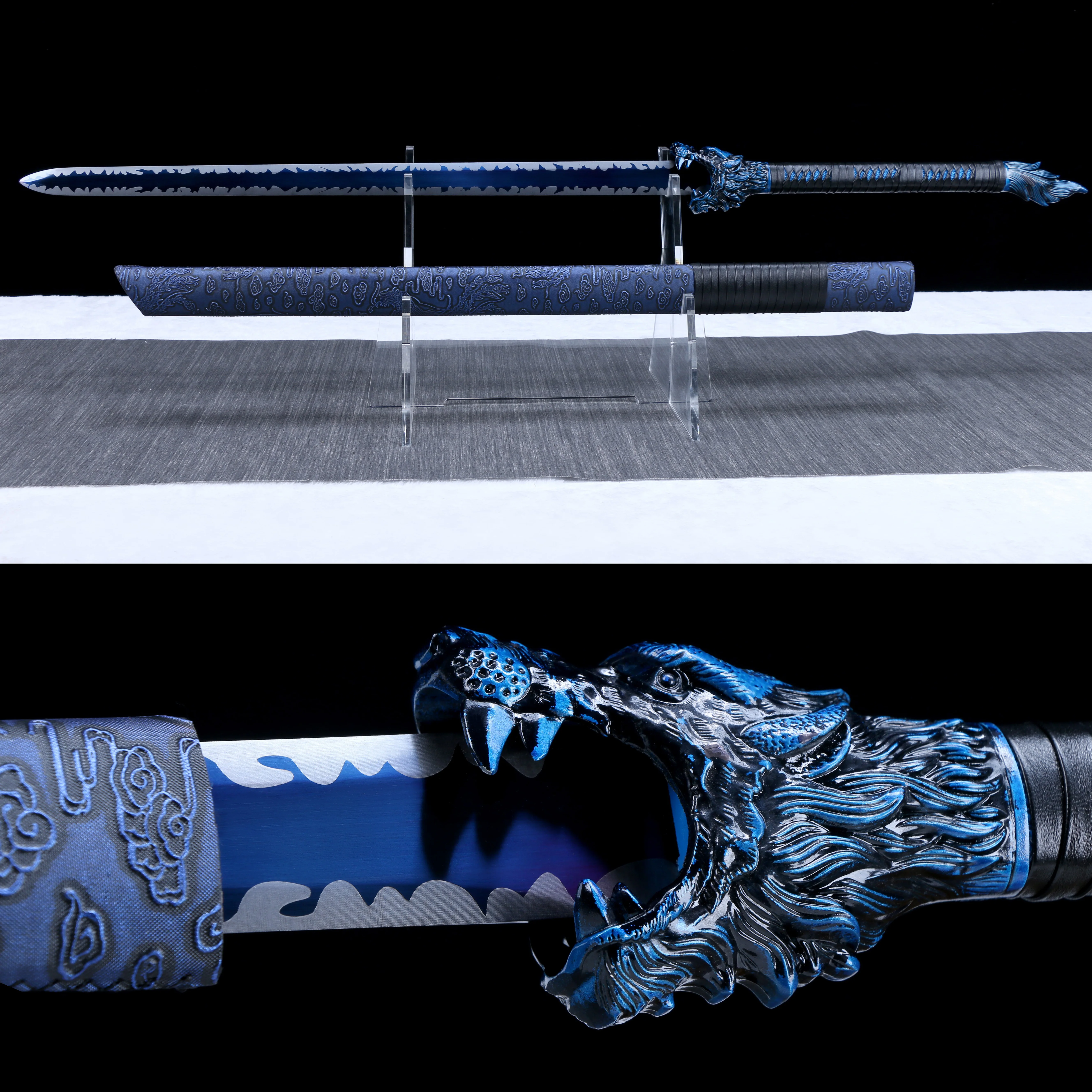 103cm Medieval Blue Wolf Head Tang Sword Battle preparation Kung Fu Sharp weapon Samurai Sword Laser Lightning Sword