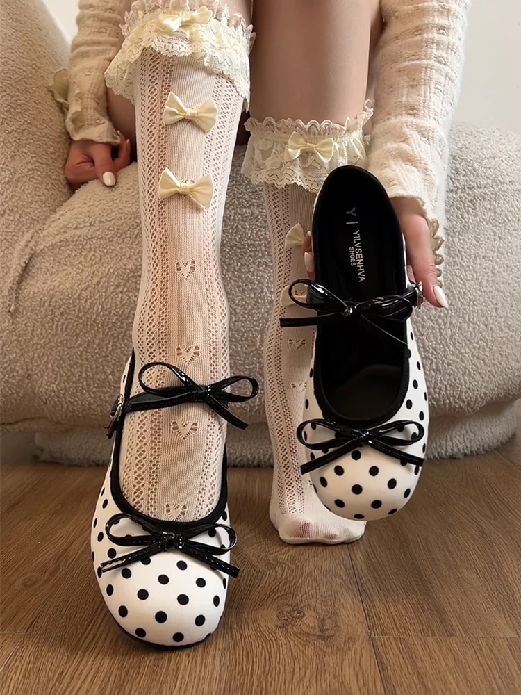 

Туфли-слипоны с круглым носком и толстым каблуком в горошек, универсальные ретро-мэри-джейн для весны, подходят к юбкам, модная обувь на плоской подошве