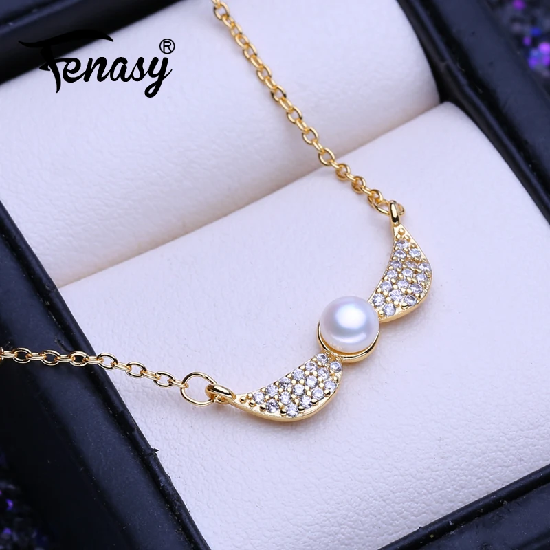 FENASY Natural Freshwater Pearl Necklaces Elegant Gifts For Women 18K Gold Plated Pendant With Chain Wedding Jewelry Wholesale