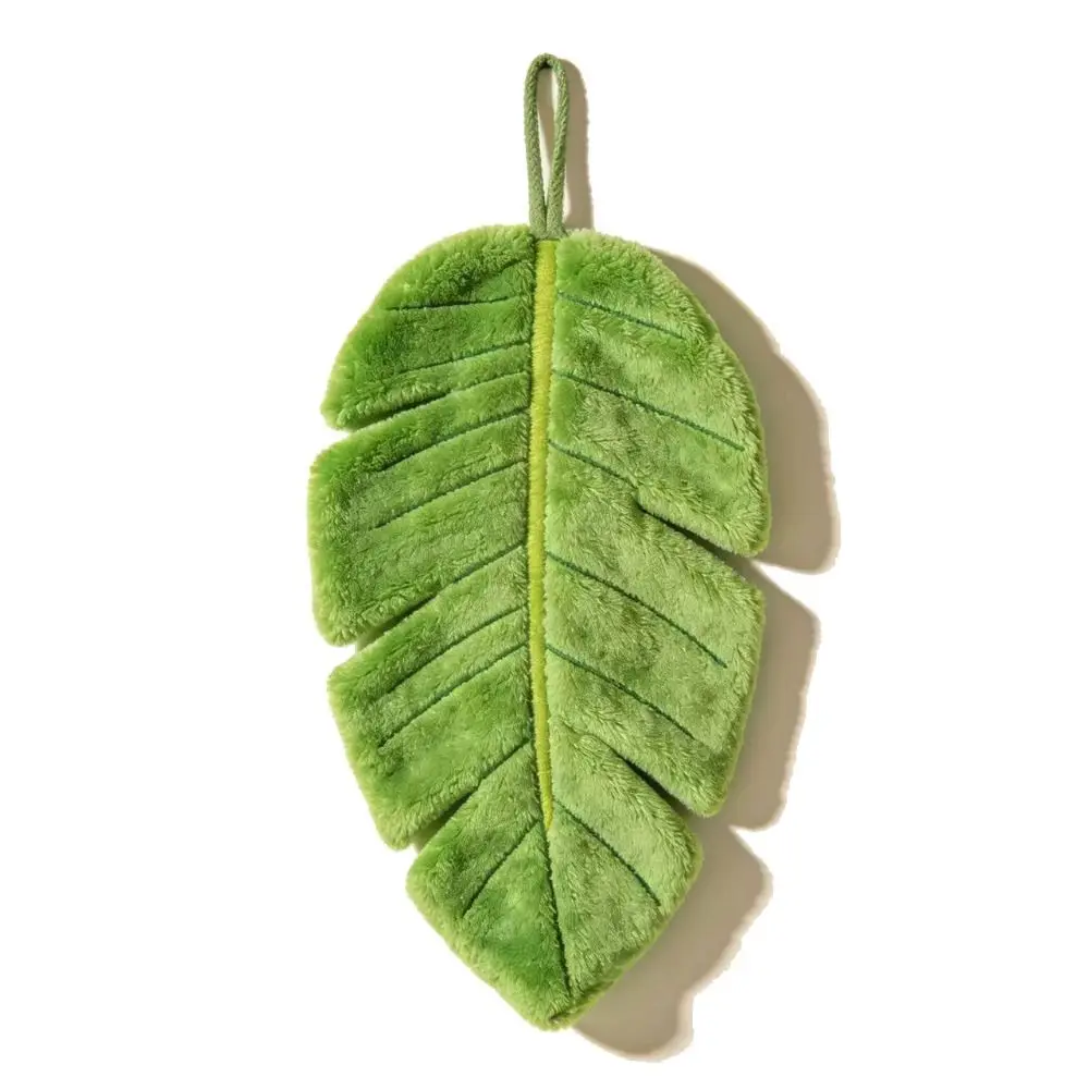 High Quality Cartoon Leaf Hand Towel Coral Velvet Thickened Bathroom Kerchief Absorb Water Hanging Kitchen Handkerchief Kitchen