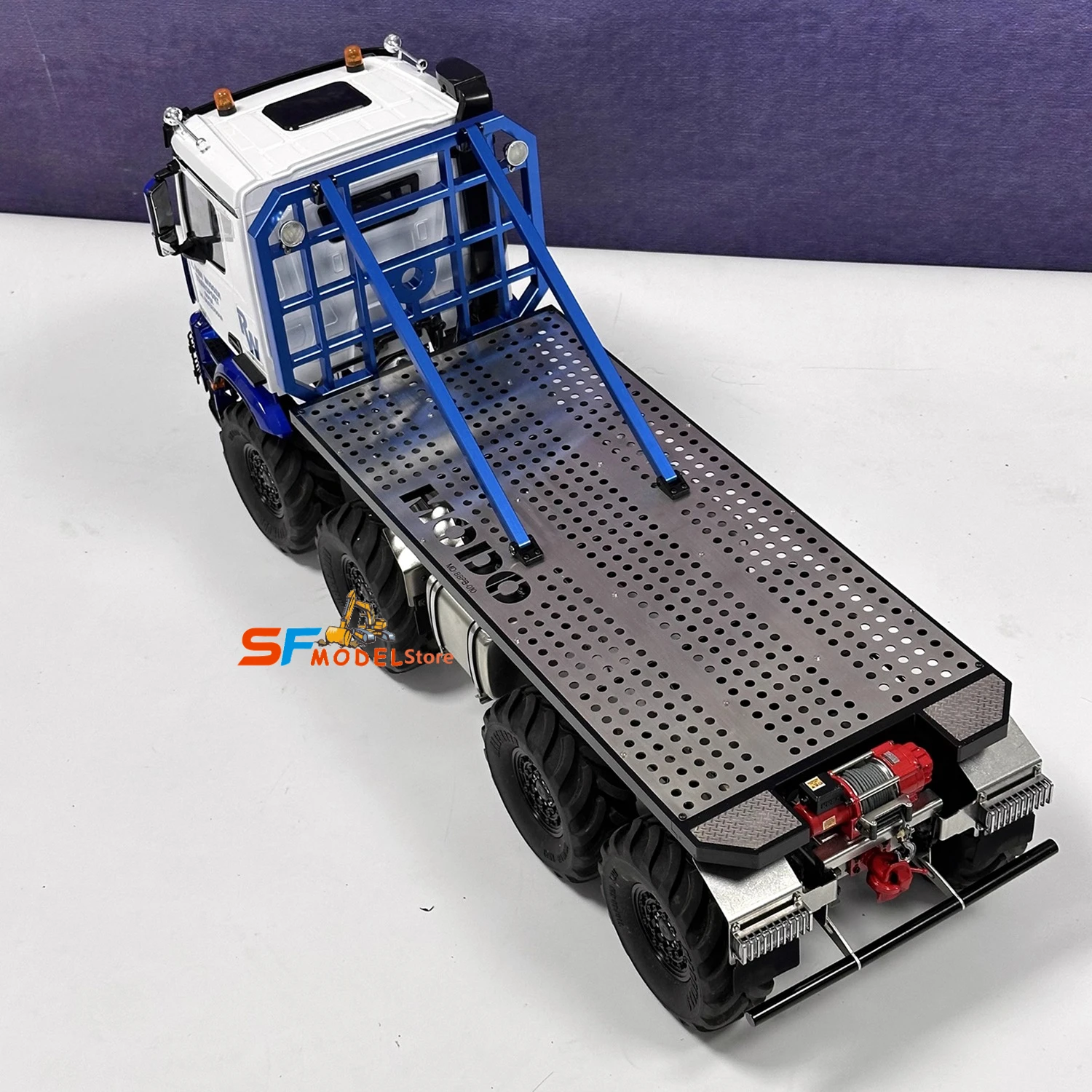 Coche de escalada RC 1/14 8x8, modelo de camión de remolque de cama plana con cabrestante trasero, luz y sistema de sonido, coche de Radio Control, juguete para niño