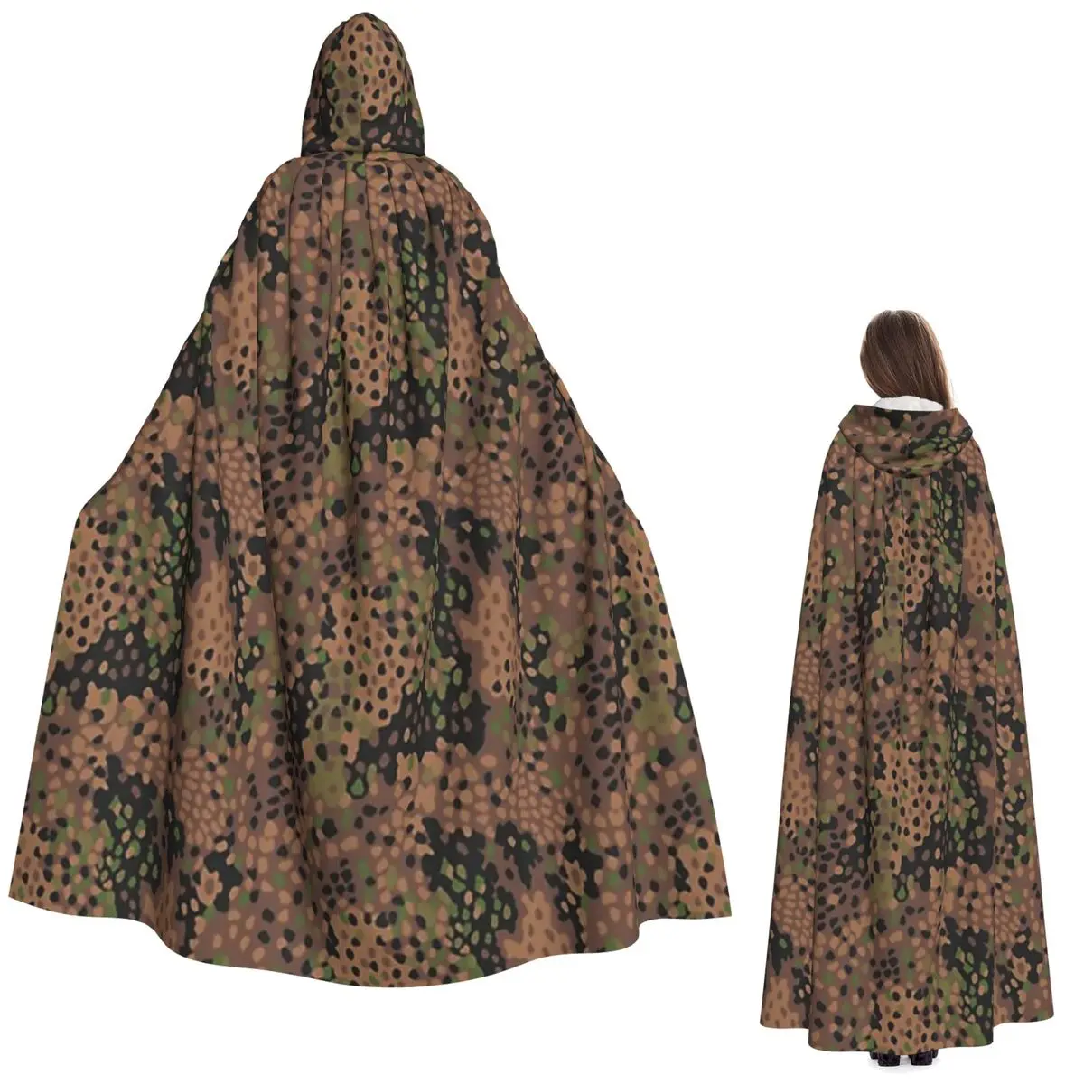 

Pea Dot Camo Military Long Hooded Cloak Witch Medieval Costume Cosplay Cape HalloweenParty Adult Unisex