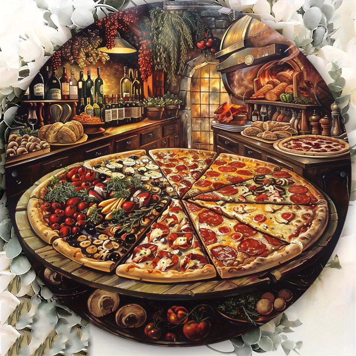 2D Flat - 1pc of 2D Flat Printed Metal Sign Measuring 20X20 Cm, Featuring a Vintage Pizza Theme. This 20.32X20.32 Cm Metal Wall