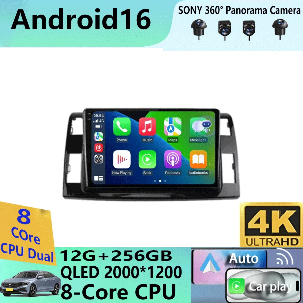 Rádio Automotivo Android 16 para Toyota Previa 3 III XR50 Estima 2006 - 2019 Multimídia com Tela QLED, Navegação GPS, Sem Player 2 Din
