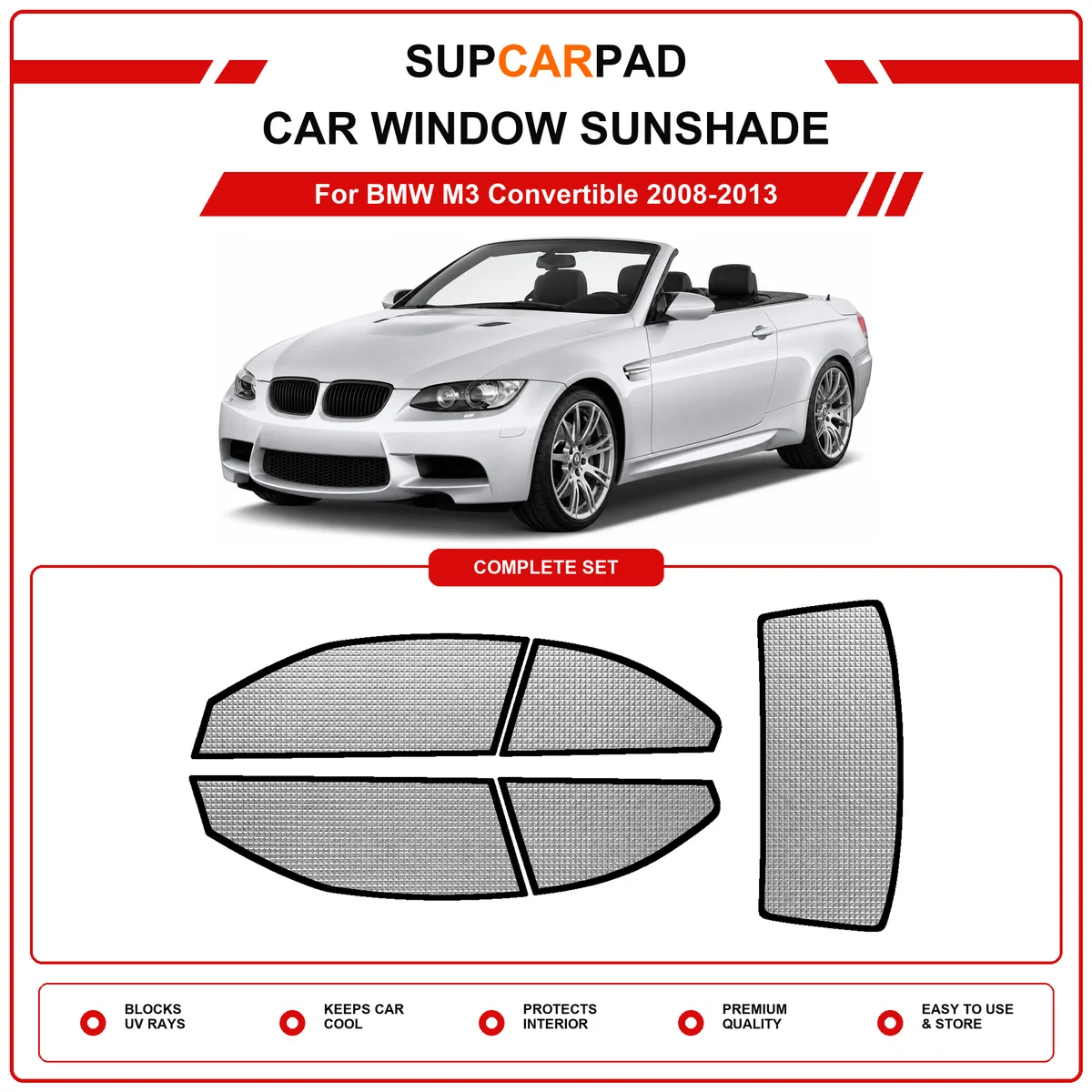 For BMW M3 Convertible 2008-2013 Pre‑Cut Auto Window Sunshade Anti‑UV Car Sun Visor Protector