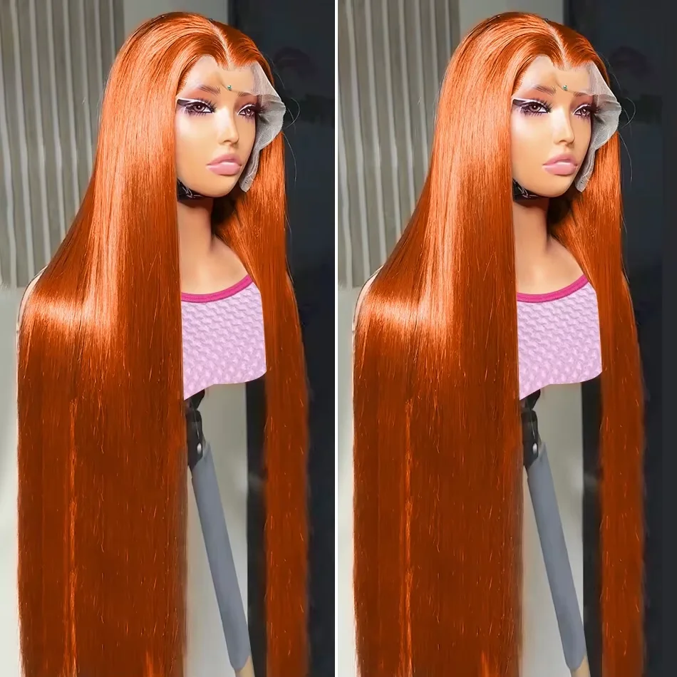 Brazilian 30 34 Inch Ginger Orange Bone Straight 13x4 13x6 HD Transparent Lace Frontal Human Hair Wig Pre-plucked 200% For Women