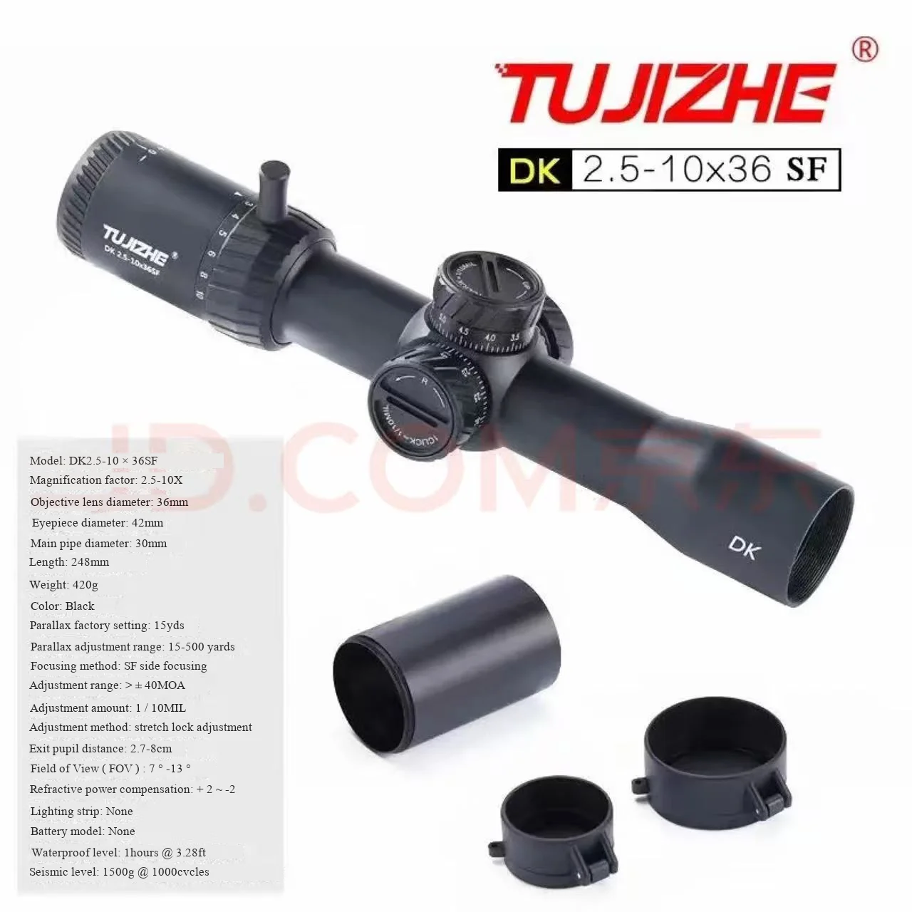 DK2.5-10X36SF rear-mounted sight glass plate split high-definition thin-walled shockproof outdoor telescope magnifying lens