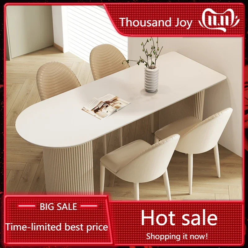 

Oval White Wooden Tables Sets Luxury Restaurant Modern Kitchen Dining Table Chairs Center Island Mesa Comedor Home Furniture