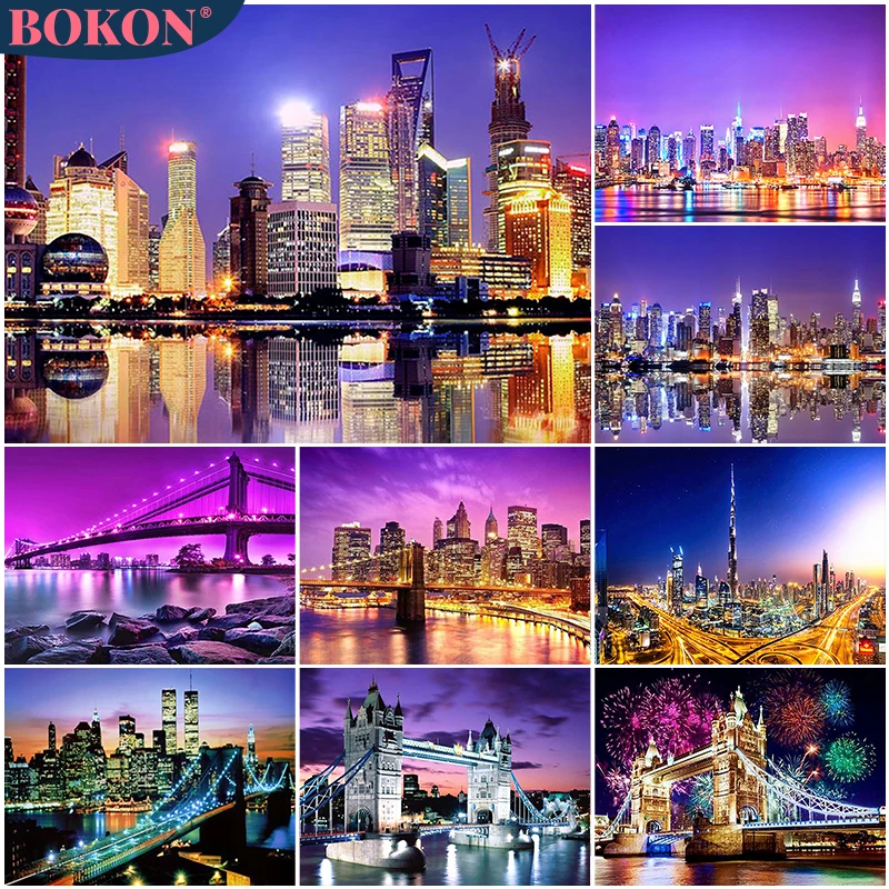

5D Diamond Painting City Night View Diamond Embroidery Architectural Landscape DIY Diamond Mosaic Wall Decoration