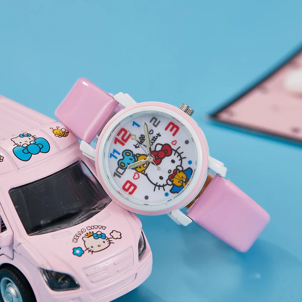 سانريو مرحبا كيتي ساعة فتاة الموضة ساعة Kawaii كوارتز عادية موضة ساعة اليد النساء فتاة الأطفال هدايا عيد الميلاد عطلة
