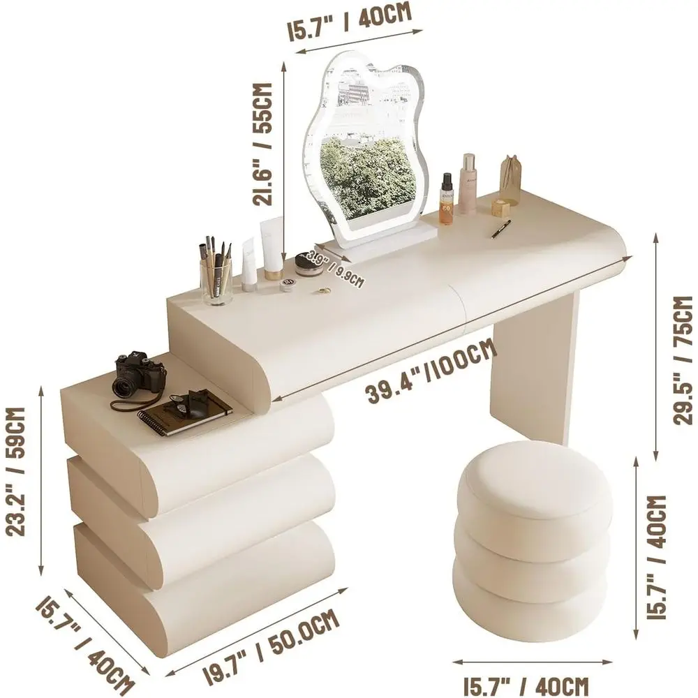 White Leather Vanity Set 3