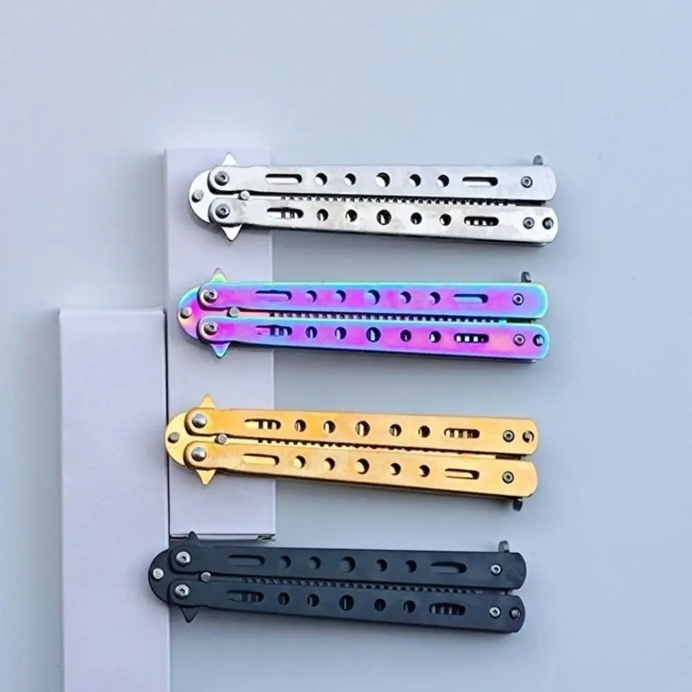 Stainless Steel Butterfly Knife Comb with Buckle Foldable Hairdressing Comb Solid Color Dual Function Styling Tool Comb