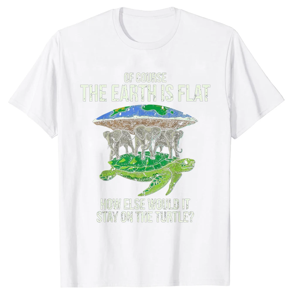 تي شيرت مجتمع الأرض المسطحة المضحك للرجال ، السلاحف الفيلة القطن الرسم ، ملابس الشارع برقبة دائرية ، هاراجاكي ، الهيب هوب تي شيرت قصير الأكمام