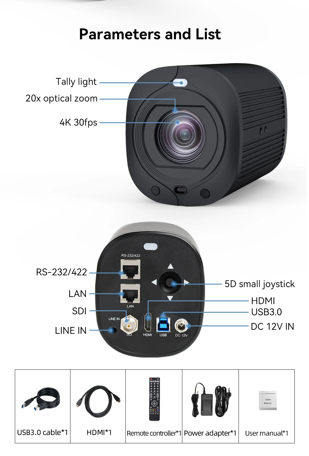 Factory Direct USB Camera 20X Optical Zoom 1080p Ptz 4K NDI Broadcast Video Conference Camera