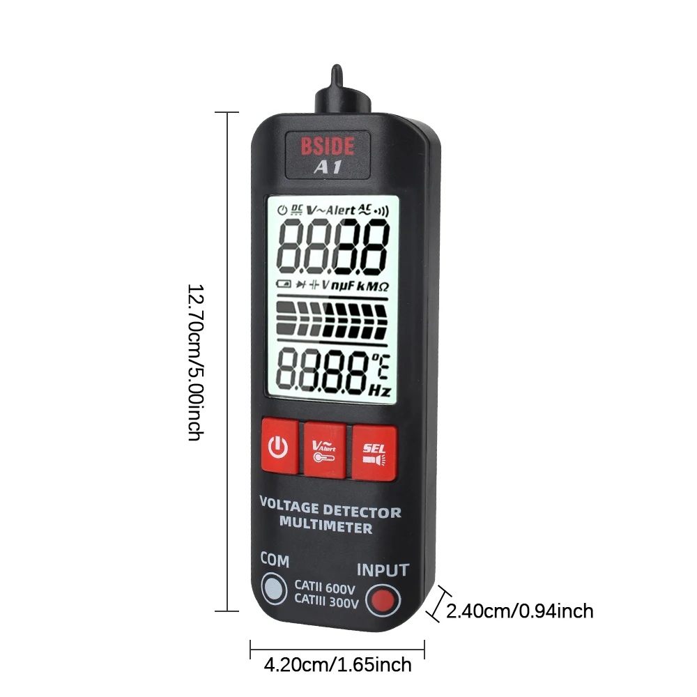 Spanningsdetector Multimeter Slimme mini-multimeter met LED-zaklamp LCD Digitaal 2000 tellingen DC/AC-spanning Frequentieweerstand