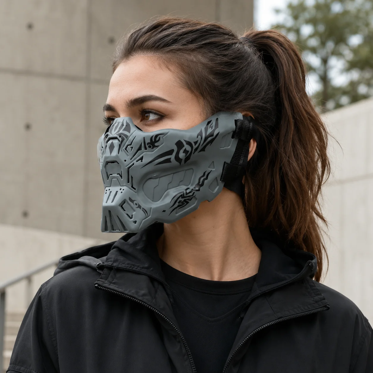 Tactical Half Face Mask, Adjustable Lower Face Cover Compatible with Goggles and Helmets for Airsoft and Cosplay