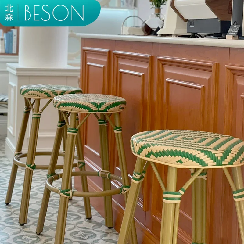Bar Chair Chair Stool Rattan Outdoor High Stool Cafe Dining  Vintage  Chair