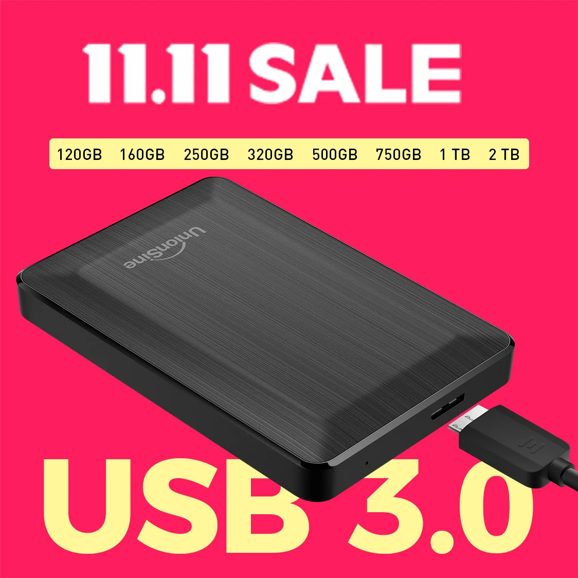 

UnionSine 500GB/1TB Portable HDD - USB 3.0 External Hard Drive for PC, Mac, PS4/PS5, Xbox & Smart TV | Reliable Backup Storage