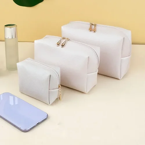 Imagen 2 del producto Bolsas de cosméticos de moda con cremallera para mujer, pequeñas y grandes, de cuero PU, estuche para lápiz labial, bolsas de aseo impermeables con cremallera, 1 ud.