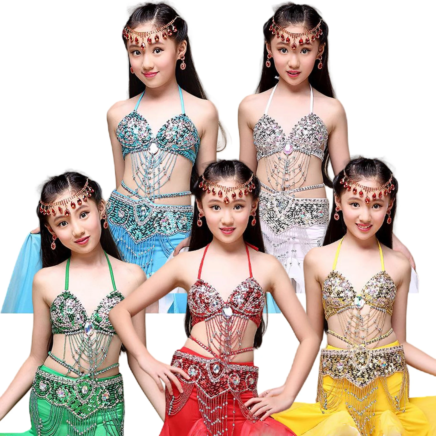 

Kids Performance Belly Dancing Clothes 3pcs Set Bra Belt Skirt Oriental Dance Outfit Children Costume Belly Dance Fishtail Skirt