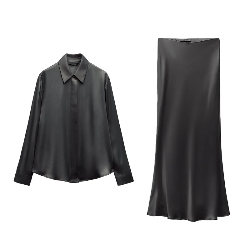 

Spring New Sle Silk Satin Feel irt Women's High Waist f-length Skirt Elastic Waist Faionable Ensemble 2025