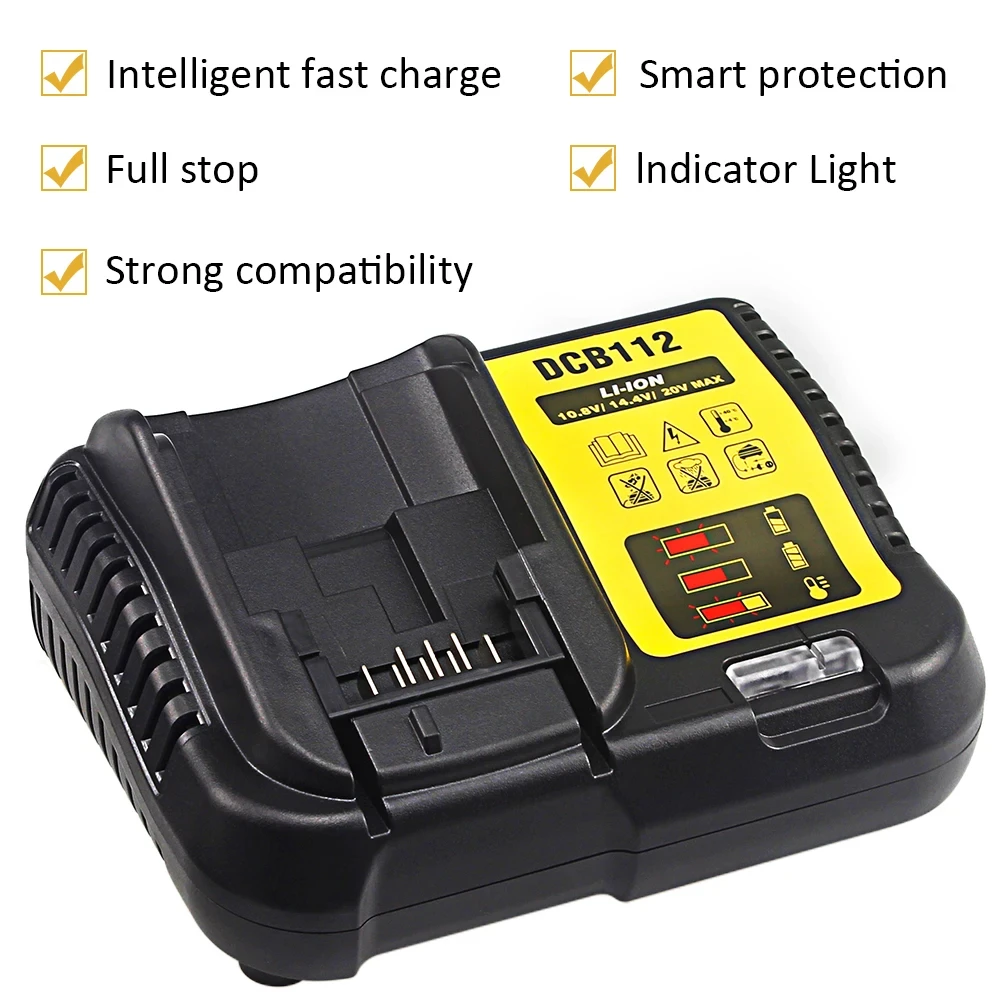 Rapid Fast Li-Ion Battery Charger Compatible with Dewalt DCB112 10.8V 14.4V 18V Multi Voltage Slide Battery DCB200 DCB101 DCB184