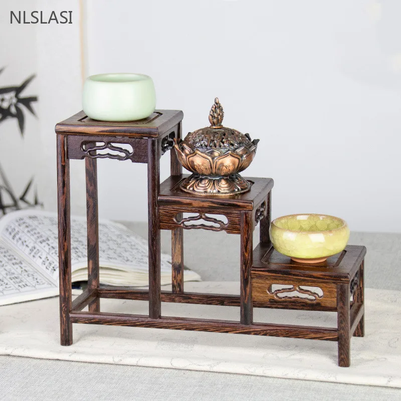 Solid Wood Tea Pot Stand Chicken Wings Wood Multi-treasure Pavilion Chinese Wooden Tea Pet Display Stand Handmade Crafts Decor