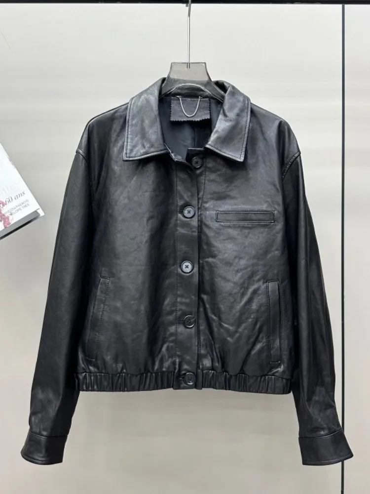 Autunno donna giacca in vera pelle cera d'olio pelle di pecora cappotto retrò monopetto sciolto streetwear capispalla casual da moto