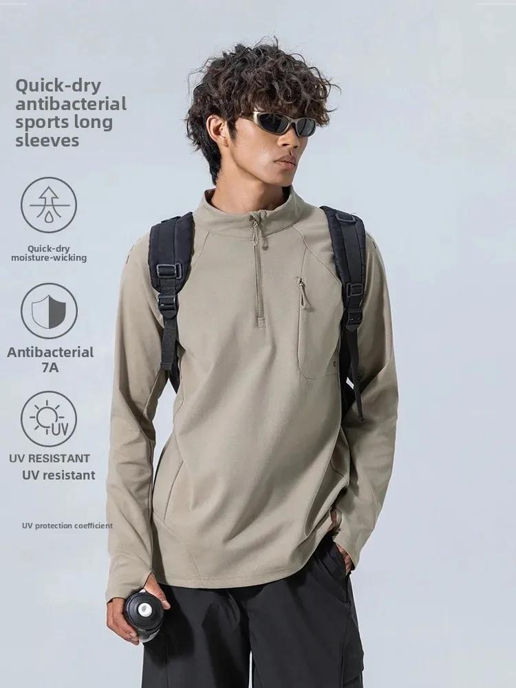 Quick Dry Long Sleeve T-Shirt Unisex Hiking Cycling Outdoor Sports Moisture Wicking Half Zip up Top Polyester Fiber Loose Fit