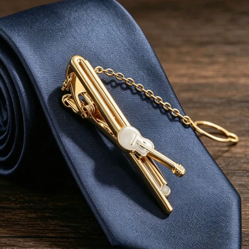 Violin Imitation Shell Tie Clip, Men Music Theme Suit Shirt Tie Bar Accessories For Wedding Business Gift