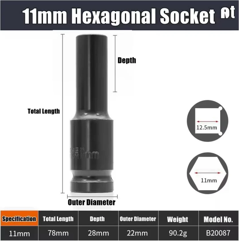 1/2 "Drive Diepe Impact Socket Drive Metrische Moersleuteldop Diepe Impact Socket Pneumatische Moersleutel Hoofd Band Removal Tools