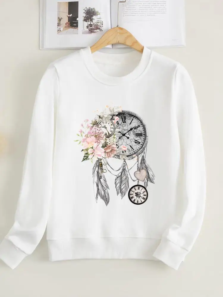 

Flower Vintage Feather Trend 90s Pullovers Print Long Sleeve Clothes Women Fleece Clothing Fashion Female Graphic Sweatshirts