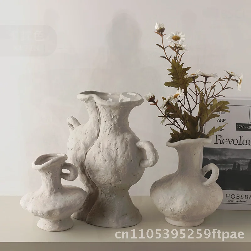 Behanmei Nordic Plain Embryo Art Ceramic Vase Handmade Wabi-Sabi Style Home Decor Flower Holder Cross-border Wholesale