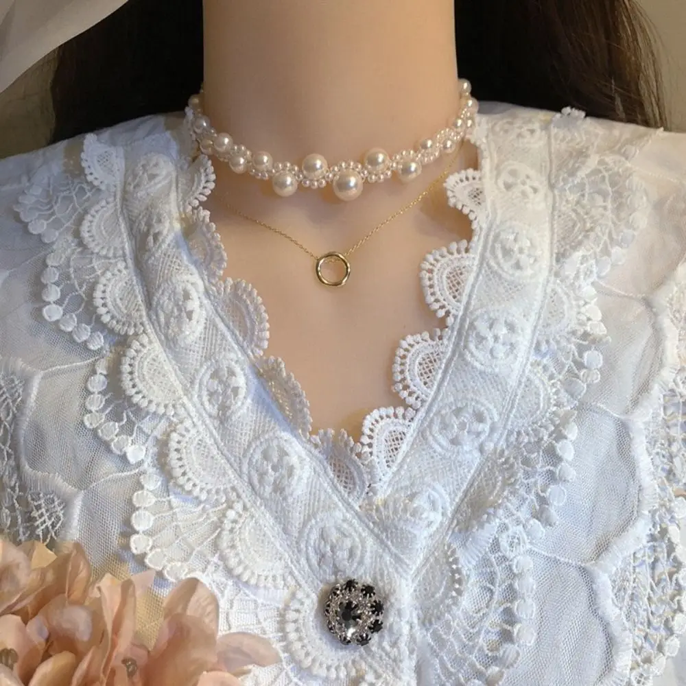 

Simple Light Luxury Pearl Necklace Bracelet Set Hand Bangle Chain Choker Pearl Beaded Jewelry Suit Sweet Women Jewelry Set Gifts