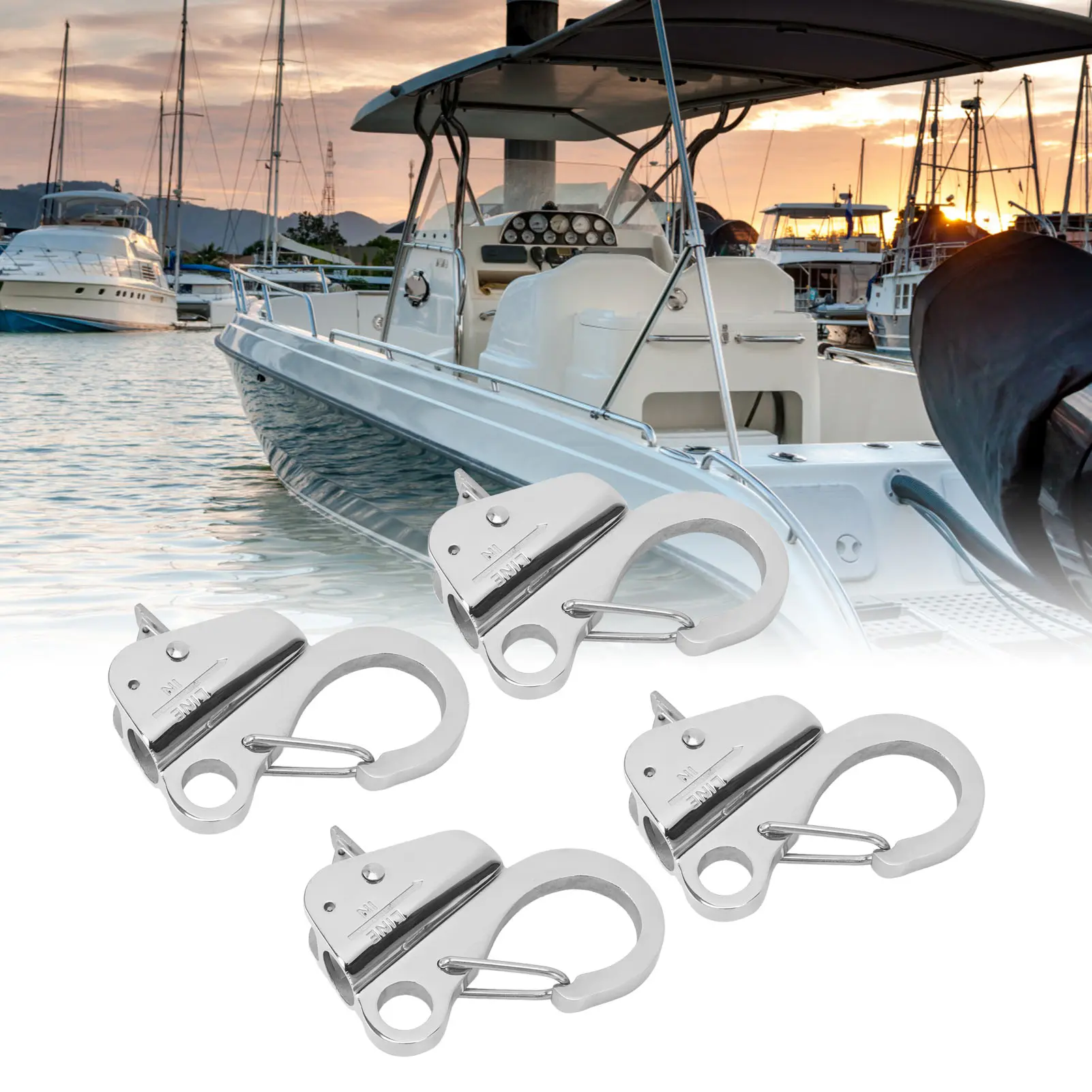 ZK30 4 Pcs Boat Anchor Hook 3/8 To 5/8 Inch Opening 316 Stainless Steel Boat Anchor Quick Release Clip Fender Spring Hook