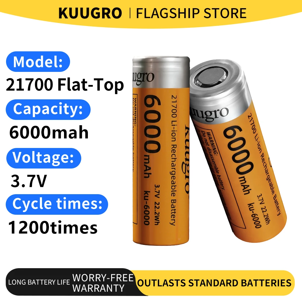 Kuugro Ku-6000 21700 6000mAh Rechargeable Battery 3.7V 2C Discharge High Power Batteries For High-Power Appliances