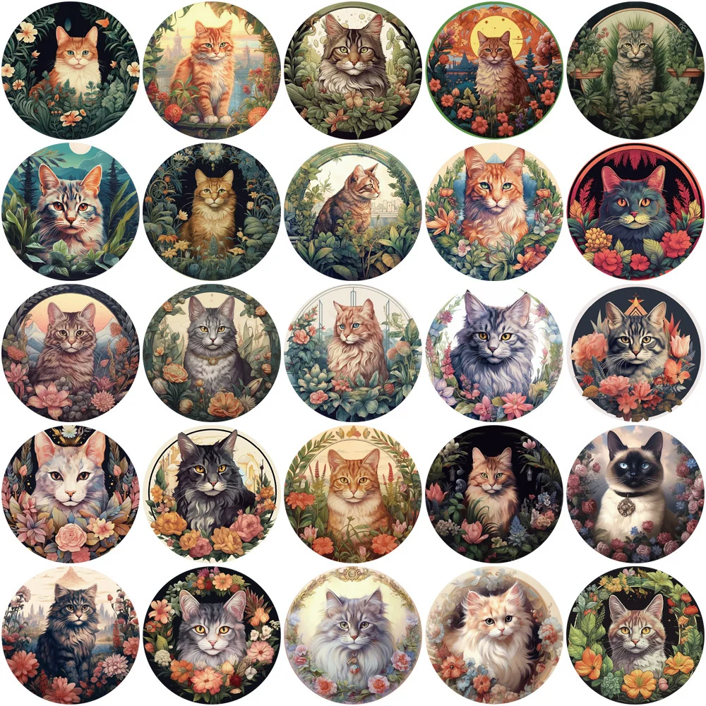 50pcs Vintage Retro Realistic Cat Stickers Pack Stationery Ipad Phone Suitcase Laptop DIY Sticker Handmade Journaling Materials