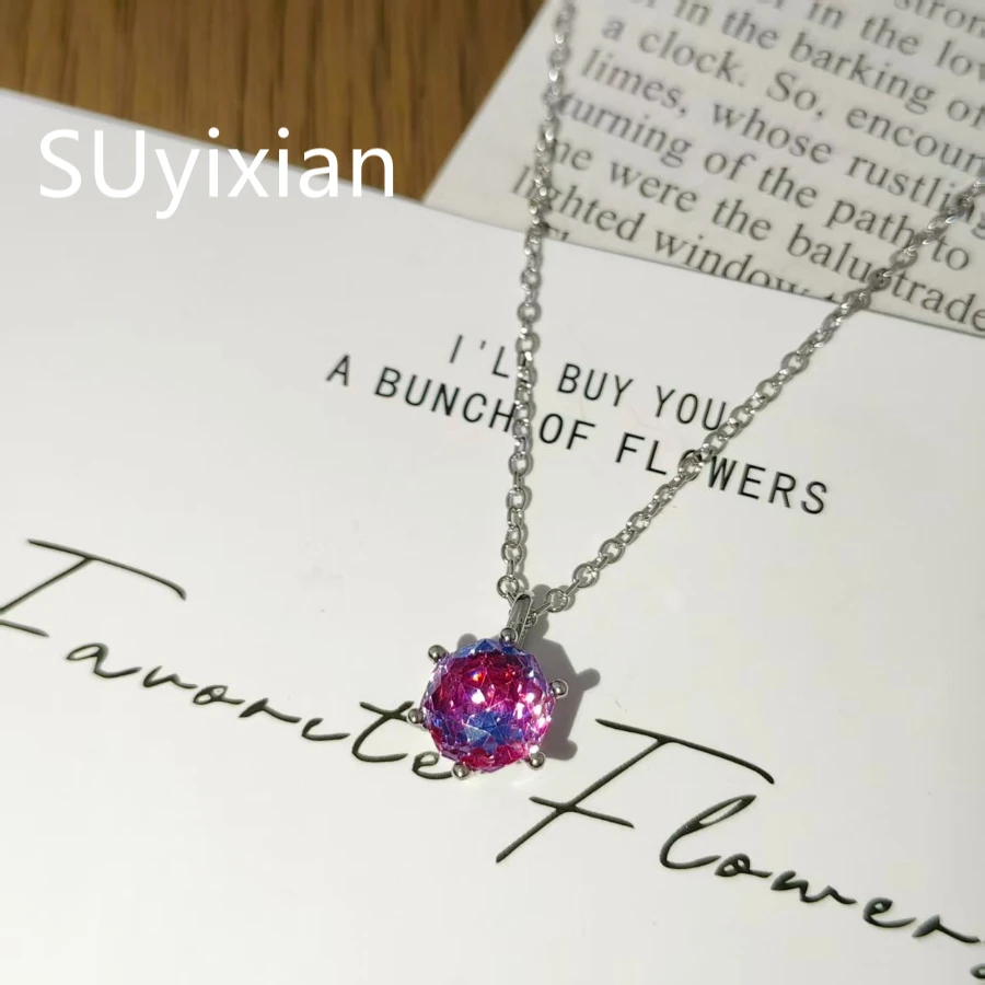 925 Sterling Silver Fashion Light Luxury Octagonal Millennium Rose Zircon Pendant Necklace Birthday Anniversary Gift