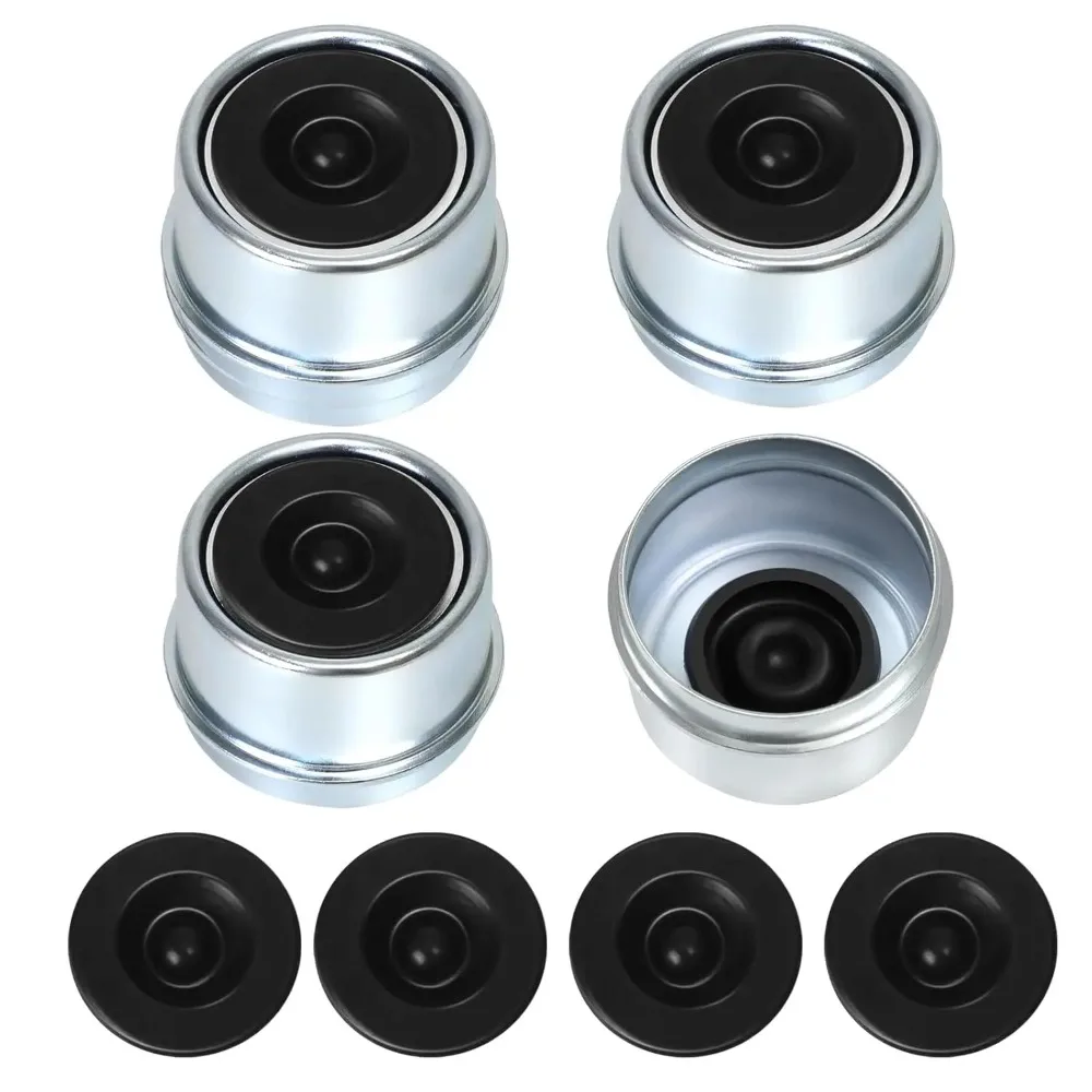 4PCS Trailer Hub Dust Cap Trailer Axle Grease Cap with Rubber Plugs Steel Wheel Bearing Dust Caps For 2000 To 3500 Lbs