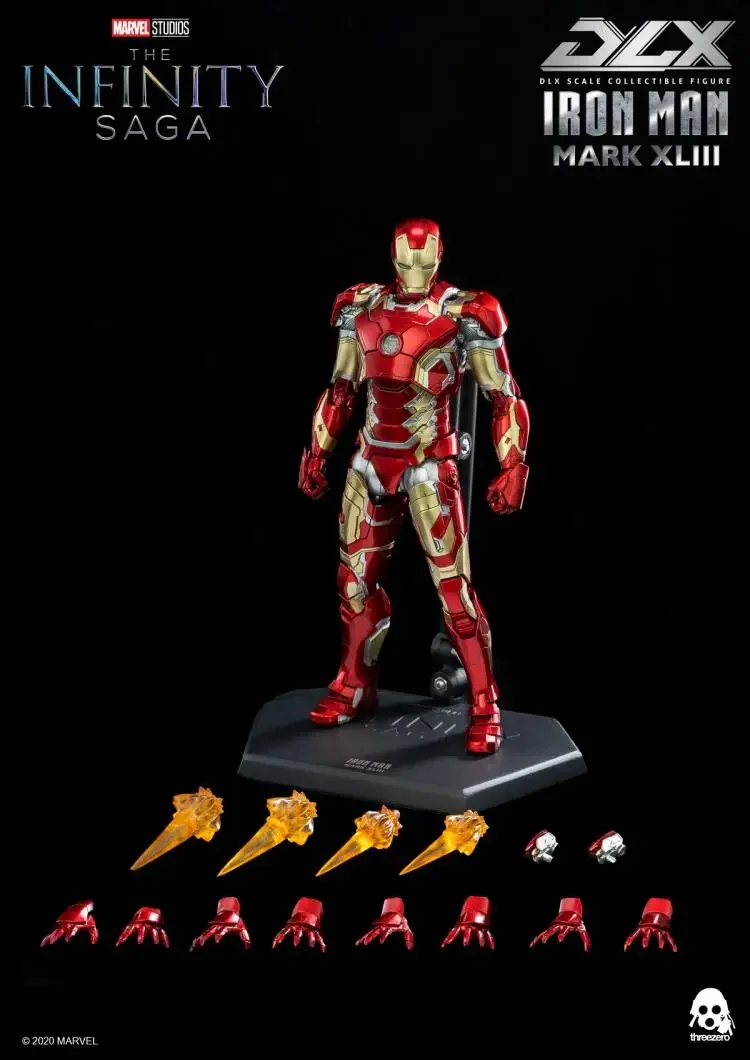 Threezero DLX Marvel Iron Man MK43 1/12ใหม่หุ่นอะนิเมะต้นฉบับโมเดลของเล่นหุ่นแอ็กชันสำหรับเด็กผู้ชายคอลเลคชั่นตุ๊กตาพีวีซี