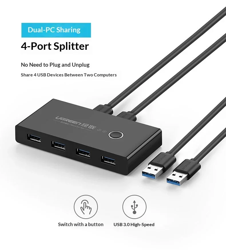 UGREEN 30767 US216 USB 3.0 Sharing Switch 2 Computers Share 4 USB Devices Printer Keyboard Mouse Hub Selector