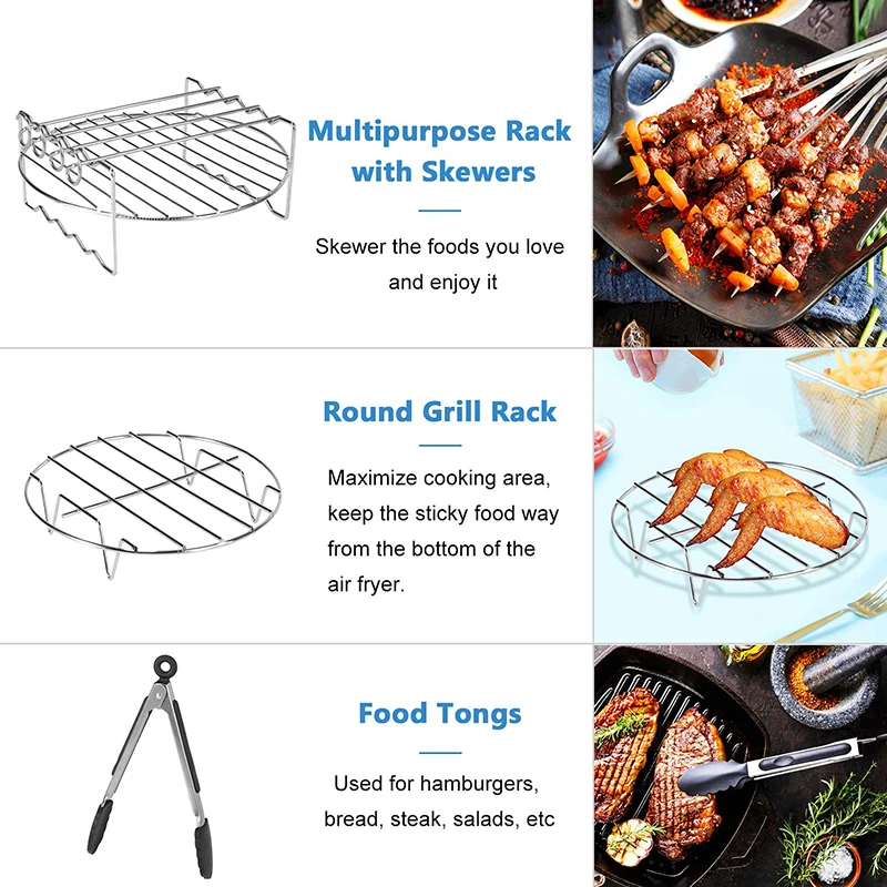 Air Fryer Silicone Basket Tray Set Square/Round Airfryer Grill Skewer Rack Accessories Foldable Bpa Free AirFryer Mold Liner