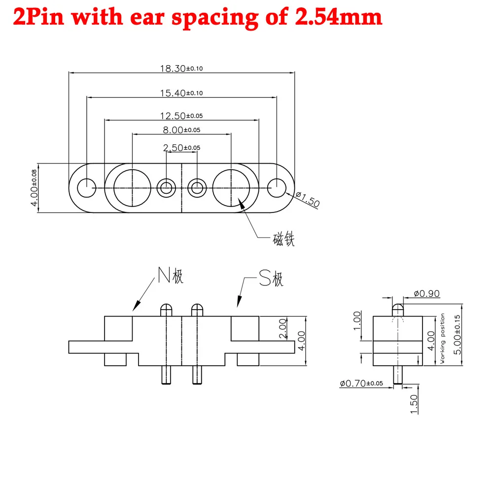 1sets 2A 2PIN DC Magnetic Pogo Pin Connector 2 Pin Pogopin Male Female Spring Loaded DC Power Socket with ears Pitch 2.80mm