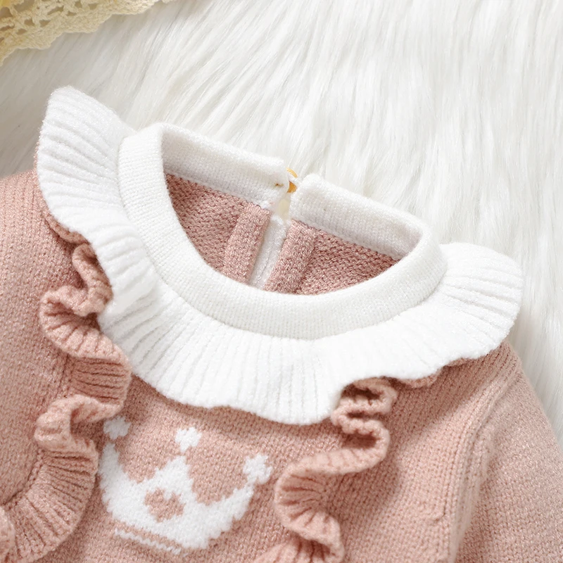 Newborn Baby Romper Knitted Infant Girl Jumpsuit Long Sleeve Autumn Watm Toddler Kid Clothing Fashion Ruffles 0-9M Foot Wrapping