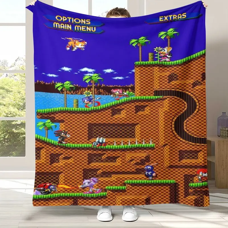 Vintage S-Sonic Rings K-Knuckles Game Flannel Throw Blanket,Cozy Warm Blanket for Bed,Sofa,Living Room,Picnic,Camping,Home Decor