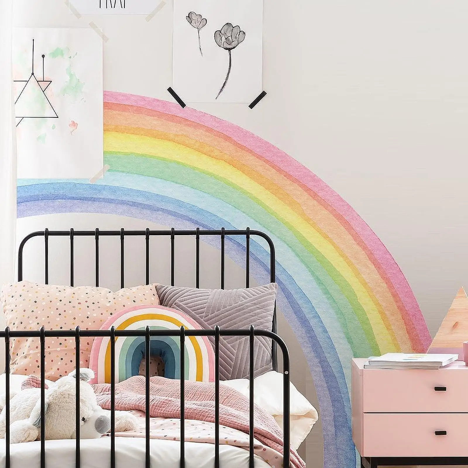 

DIY Watercolor Rainbow Wall Sticker Mural Set 163x142cm Peel and Stick for Daycare Center Accessory Versatile Lightweight