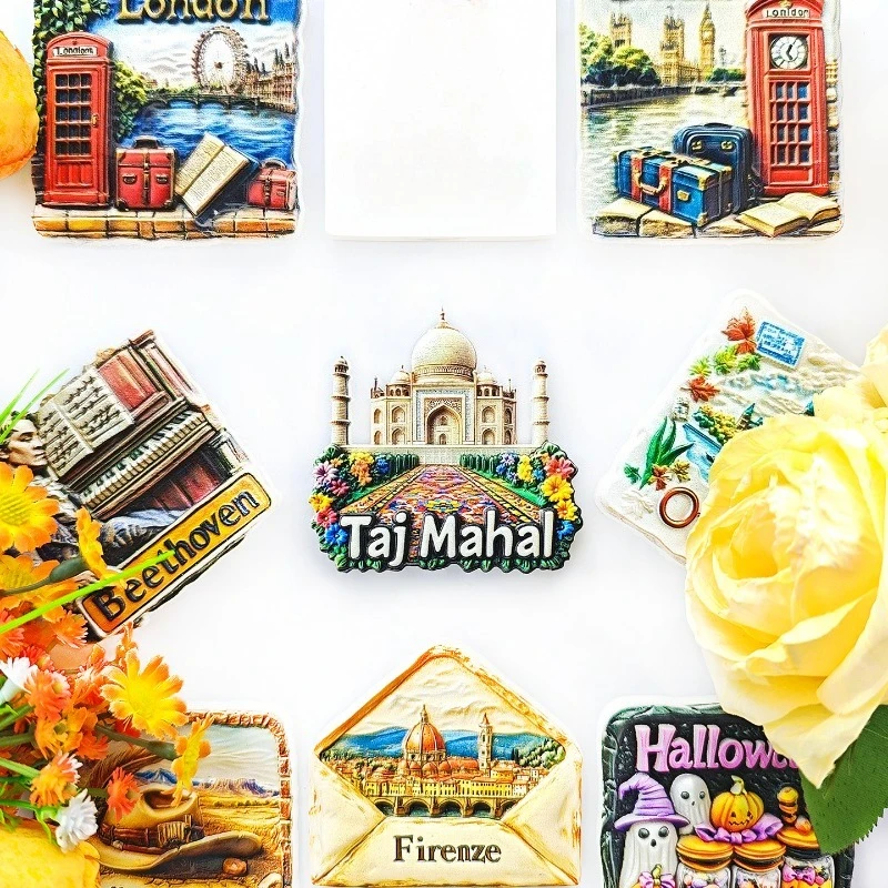 مغناطيس ثلاجة تاج محل - ديكور هندي ثلاثي الأبعاد، هدية رائعة من الرخام مع مغناطيس قوي